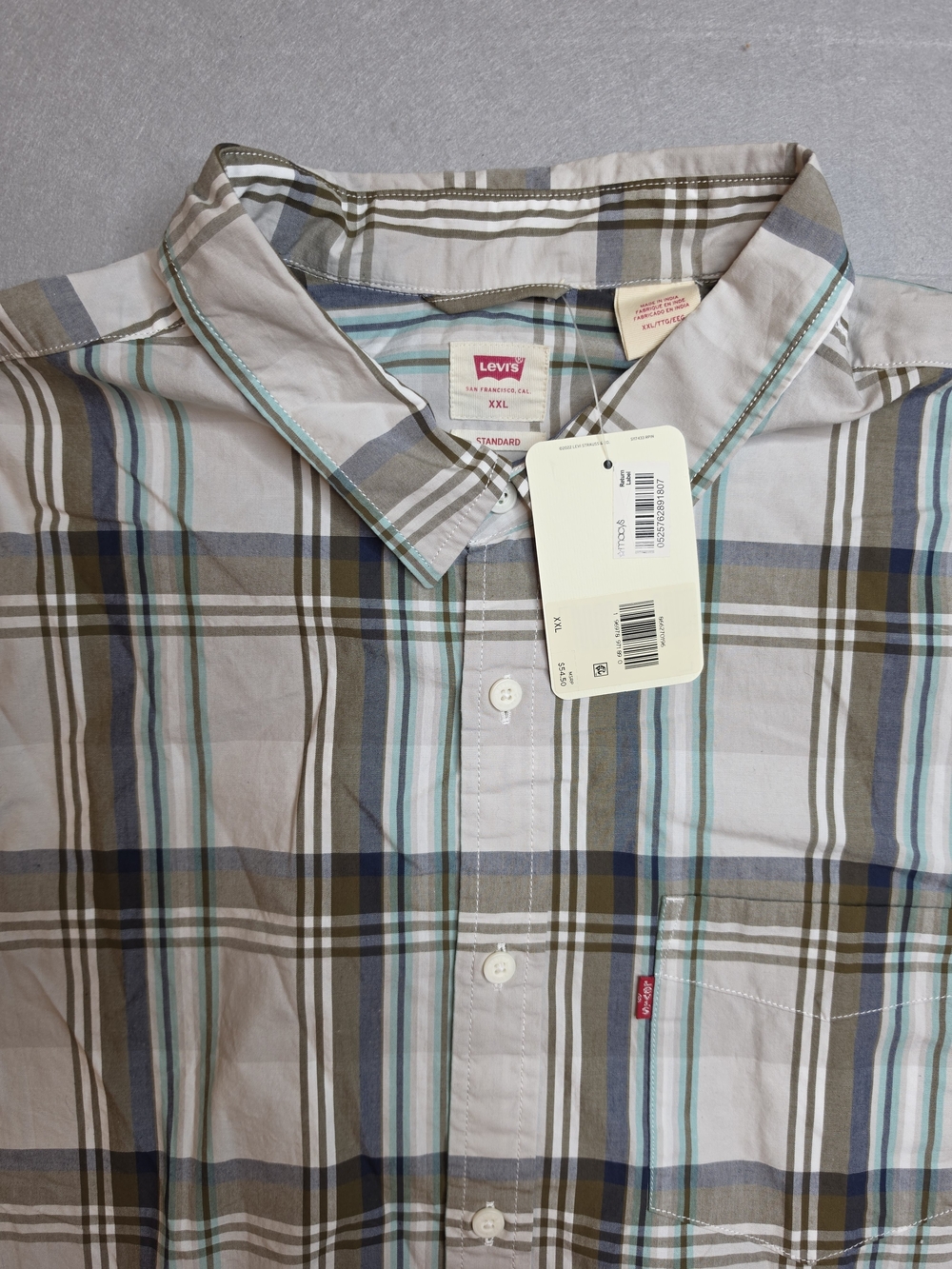 Levi's Men's Plaid Button-Down Shirt in Beige & Blue XXL NWT